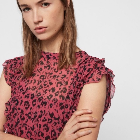 ALL SAINTS 🔹 Hali Roar Ruched Leopard Print Mini Dress - Size 6 - Picture 4 of 16